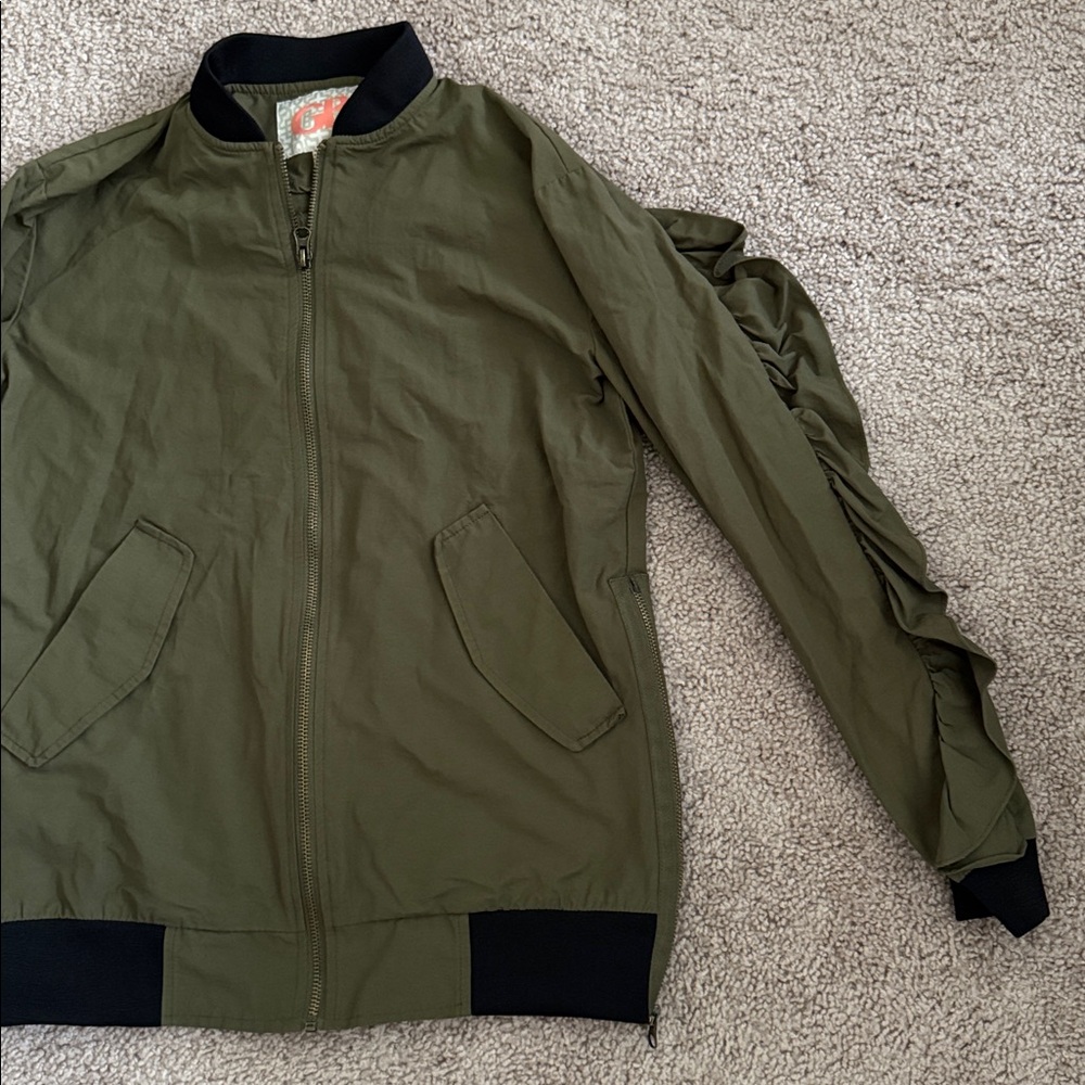 Gianni Bini Khaki Bomber Jacket with Black Trim - Picture 2 of 4